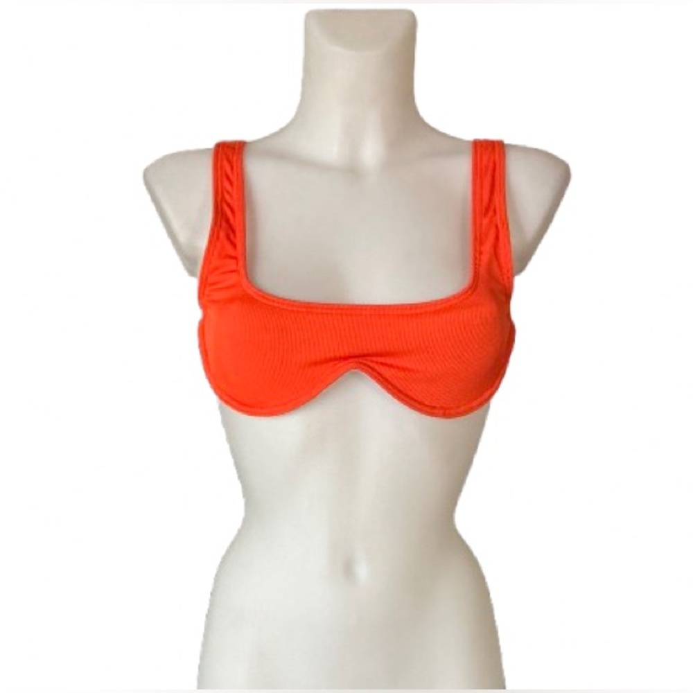 Zara Bright Orange Ribbed Scoop-Neck Balconette Bikini Top Size Large